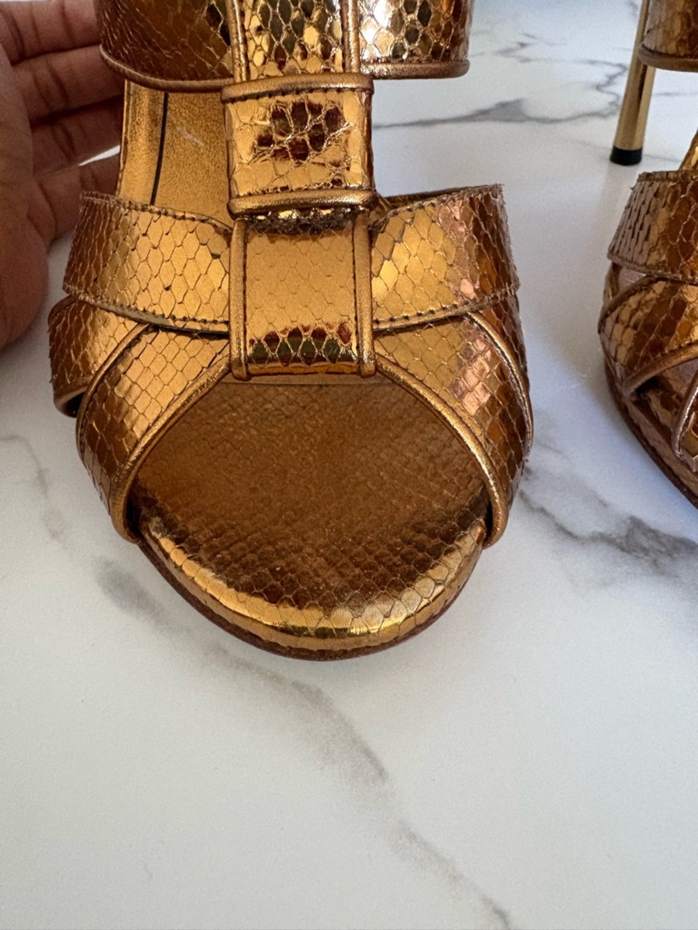 Gucci Gold Woven Snake-Embossed High Heels WITH BOX - Picture 8 of 12